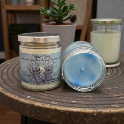Single Wick Candle Blue Trees