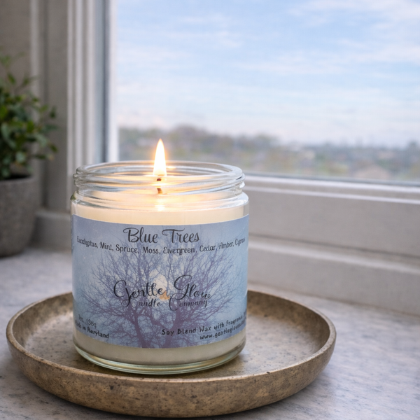 Single Wick Candle Blue Trees